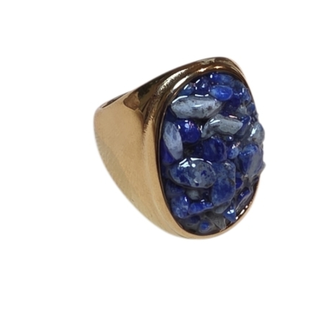 Sodalite Chip Signet-Style Ring – Size 7 - 18K Gold Plated | NWOT